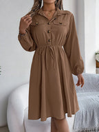 Collared Neck Long Sleeve Dress Pockets (21)