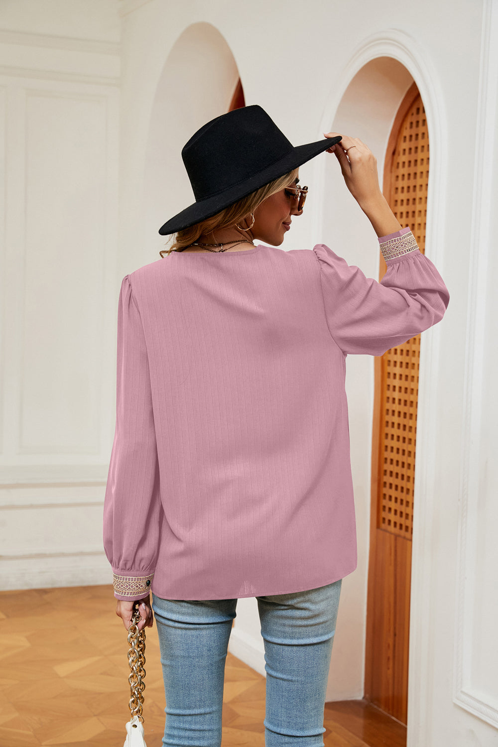 Contrast Puff Sleeve Blouse (9)