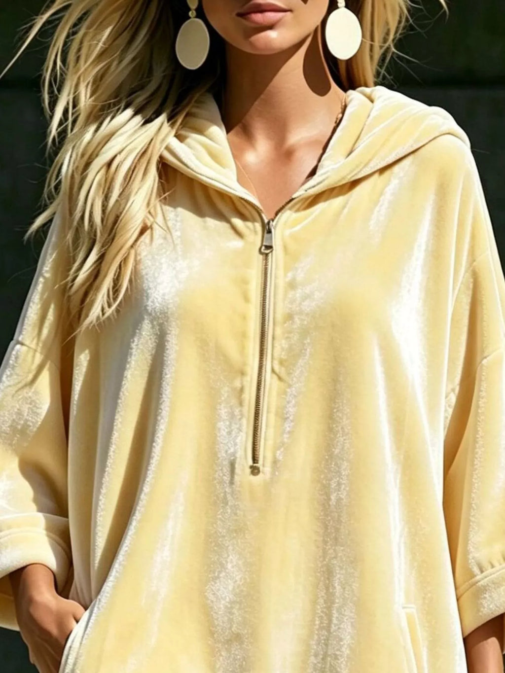 Full Size Half-zip 3/4 Sleeve Hoodie Dress Plus (9)