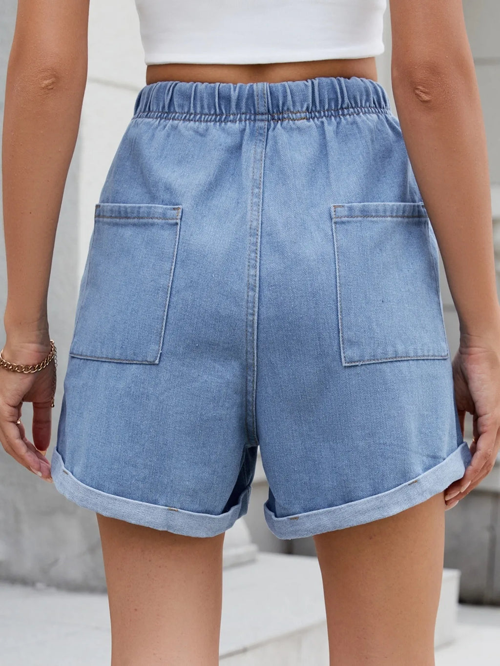 Drawstring Wash Denim Shorts (4)