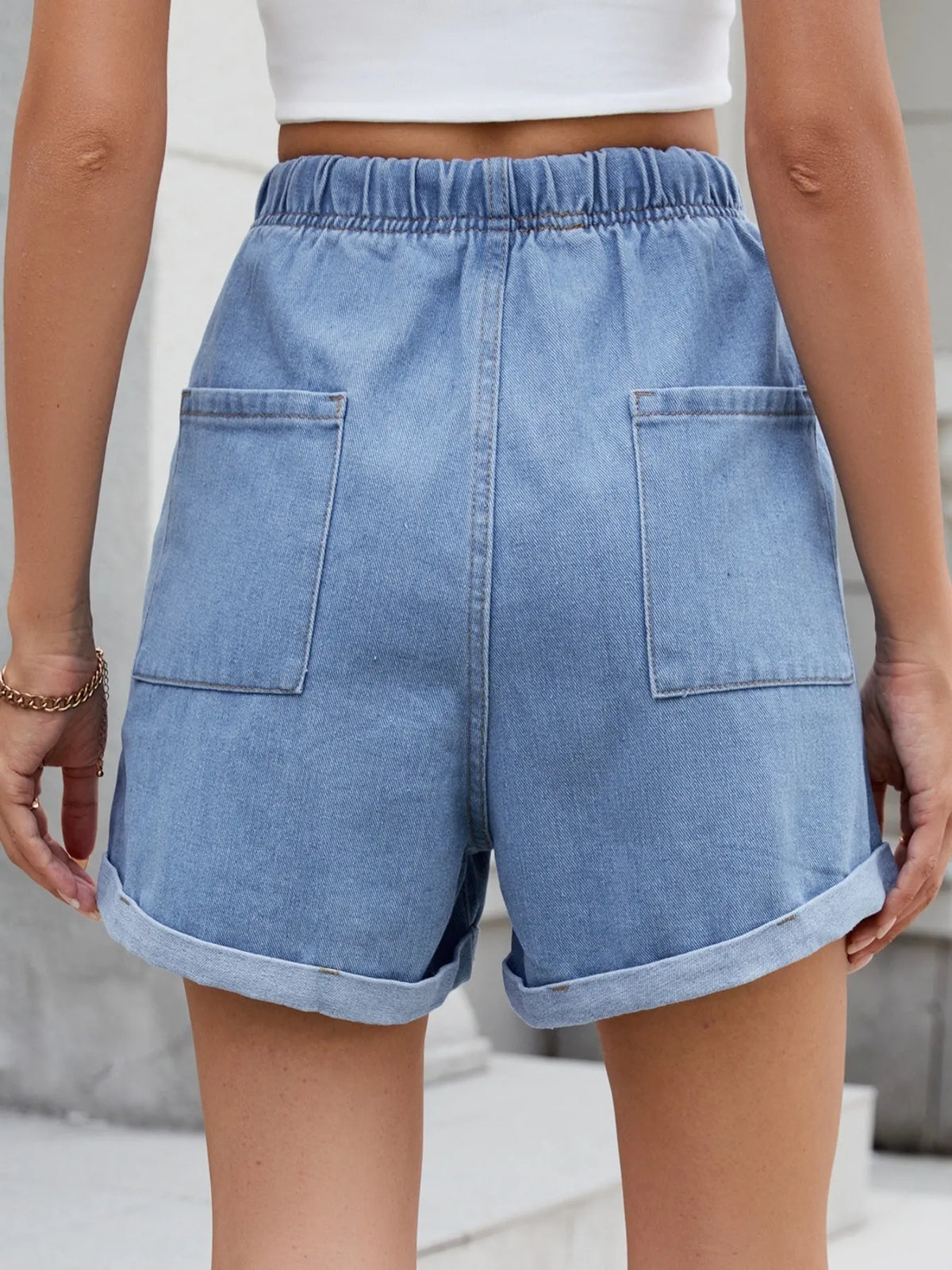 Drawstring Wash Denim Shorts (4)