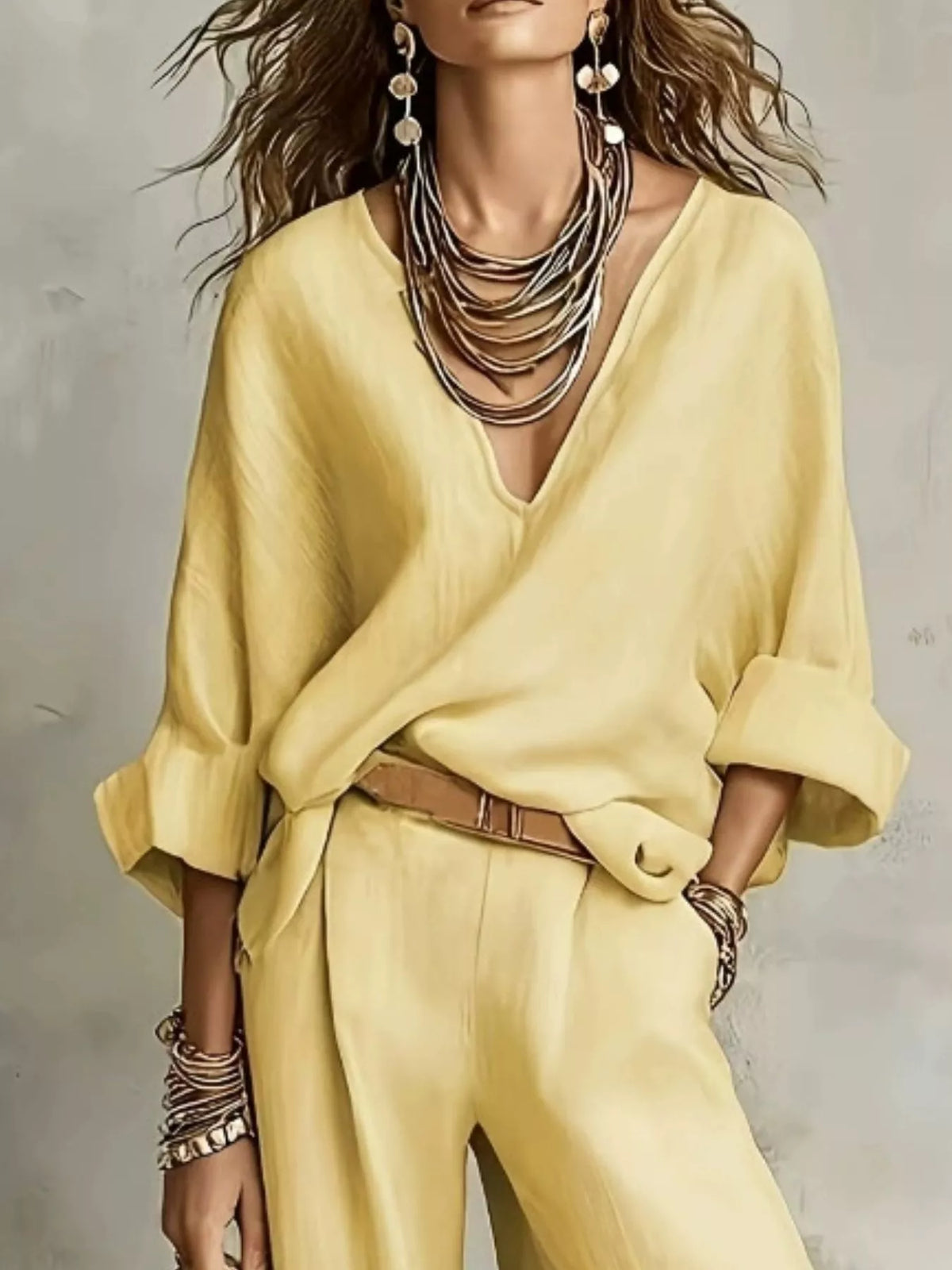 Full Size Loose Fit Top Wide-leg Pants Set Plus (12)