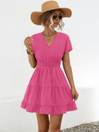 Ruffled Smocked V-neck Tiered Dress (7)