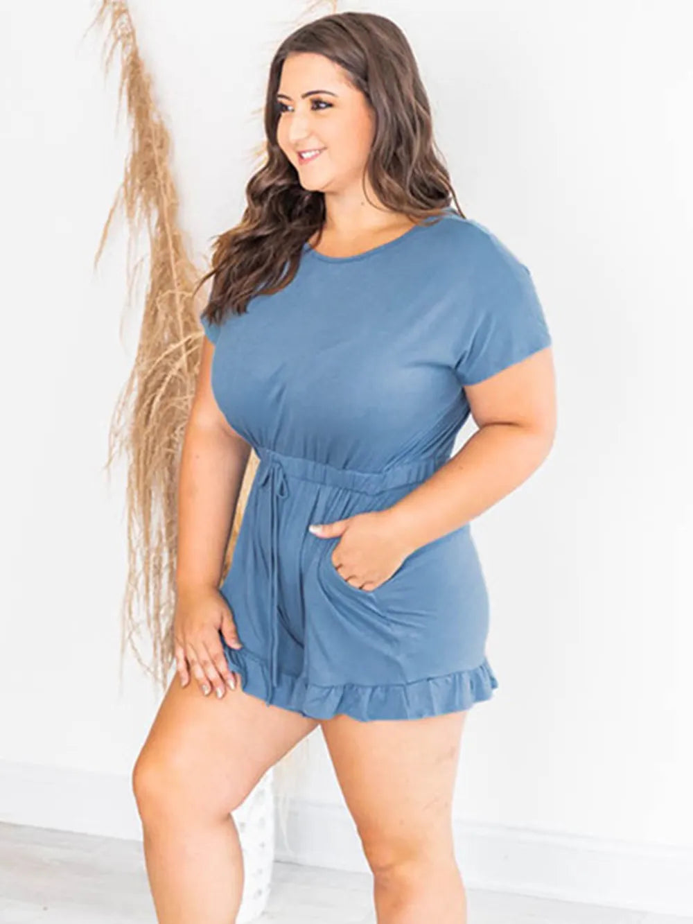 Ruffled Boat Neck Short Sleeve Romper (13)