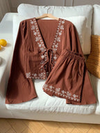Embroidered Tie-front Top Shorts Set (7)