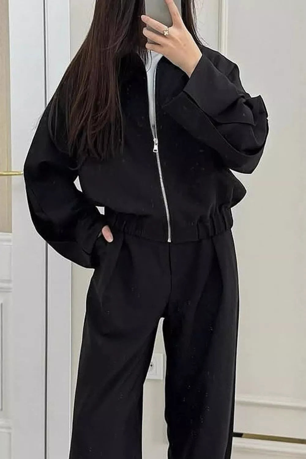 Zip-up Jacket Wide-leg Pants Set (8)