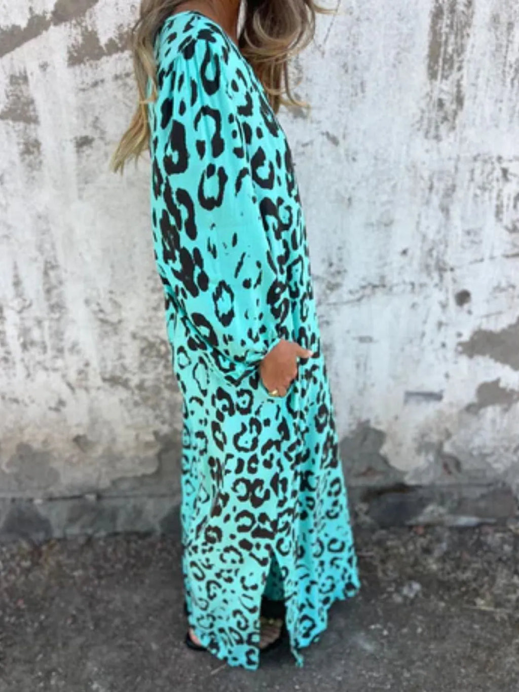 Full Size Printed V-neck Dress Pockets Plus (20)