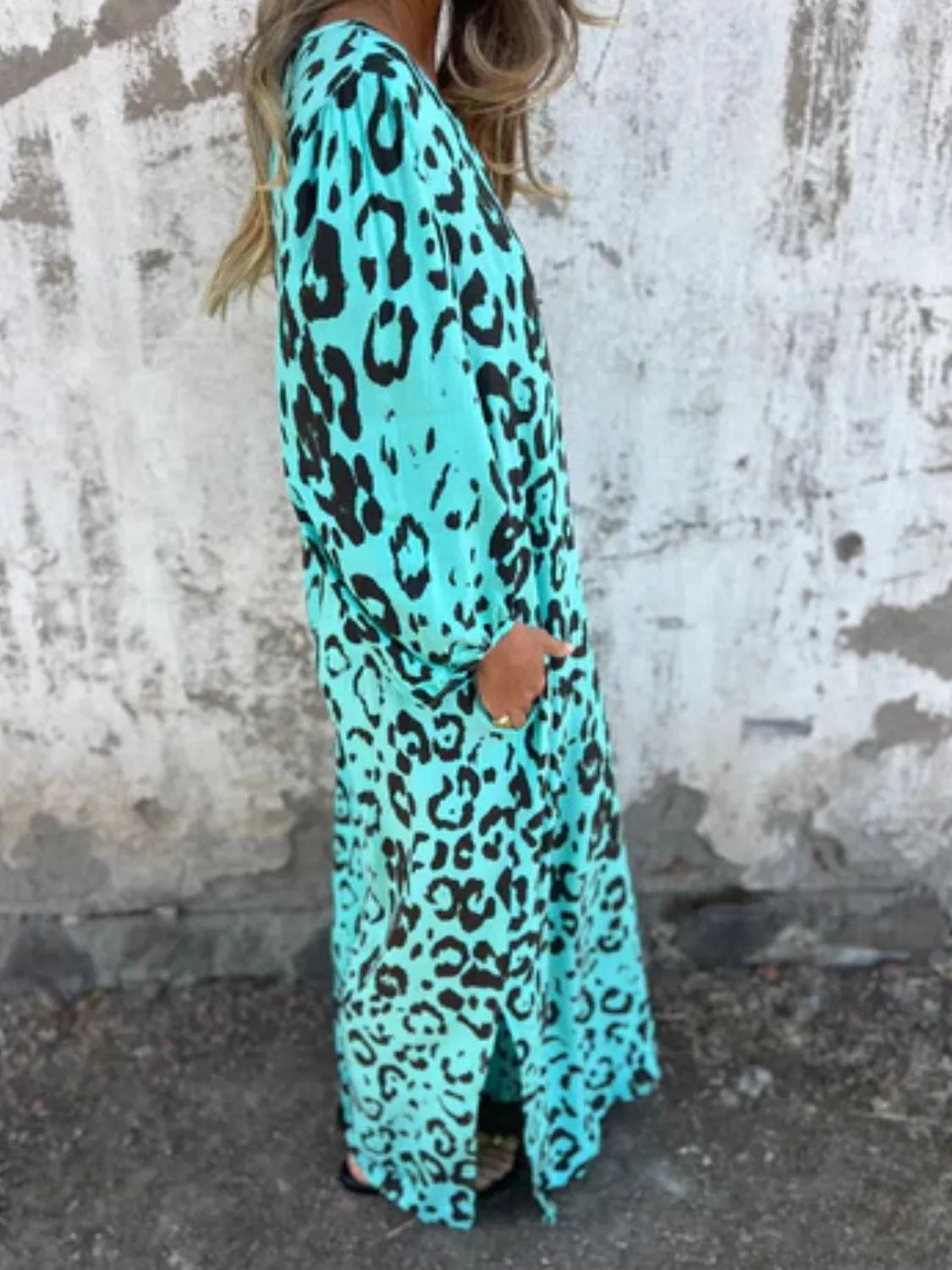 Full Size Printed V-neck Dress Pockets Plus (20)