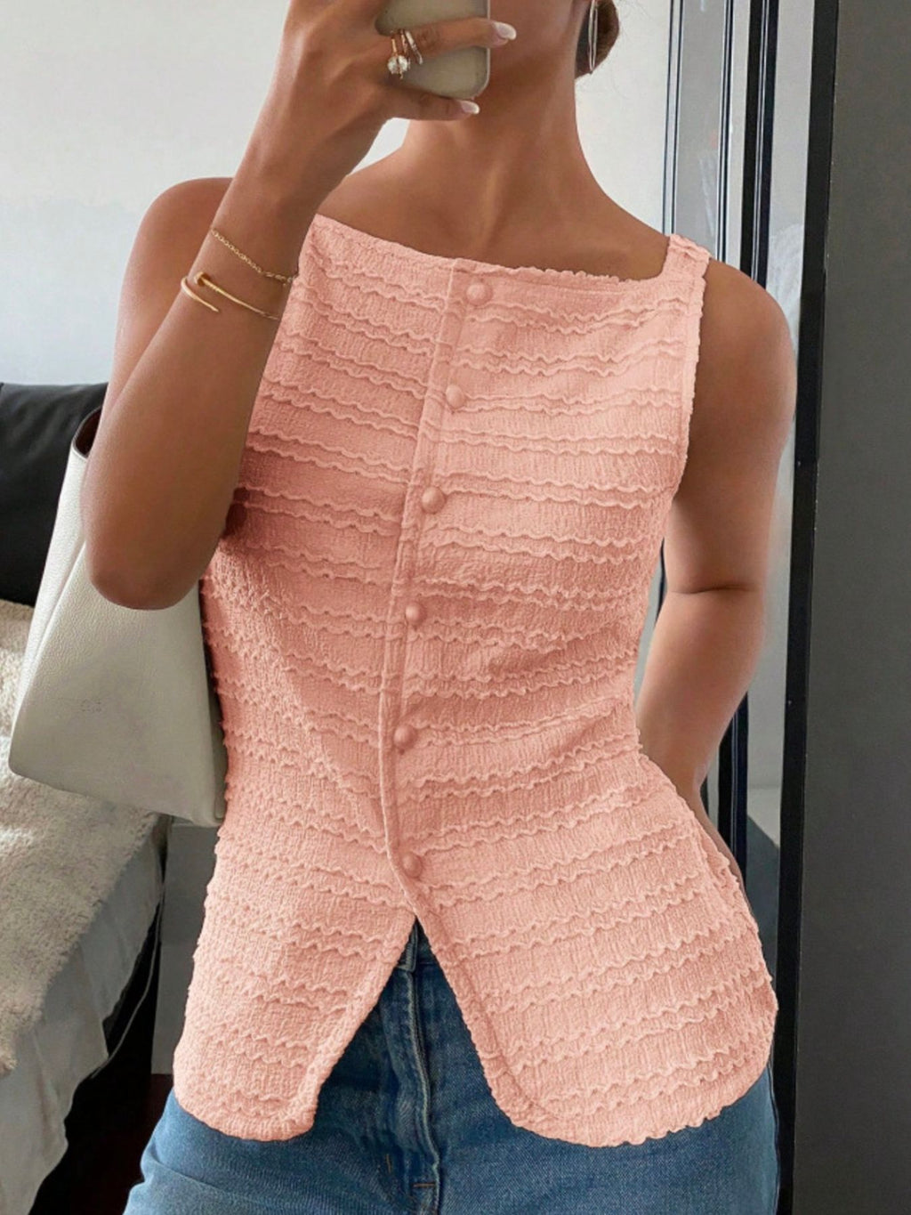 Textured Button-front Tank (20)