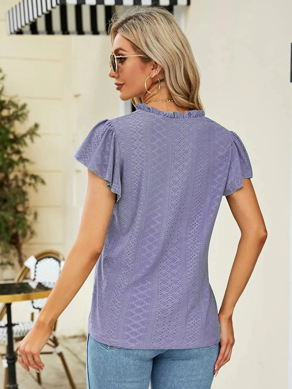 Eyelet Notched Short Sleeve T-shirt (11)