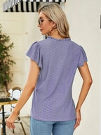 Eyelet Notched Short Sleeve T-shirt (11)