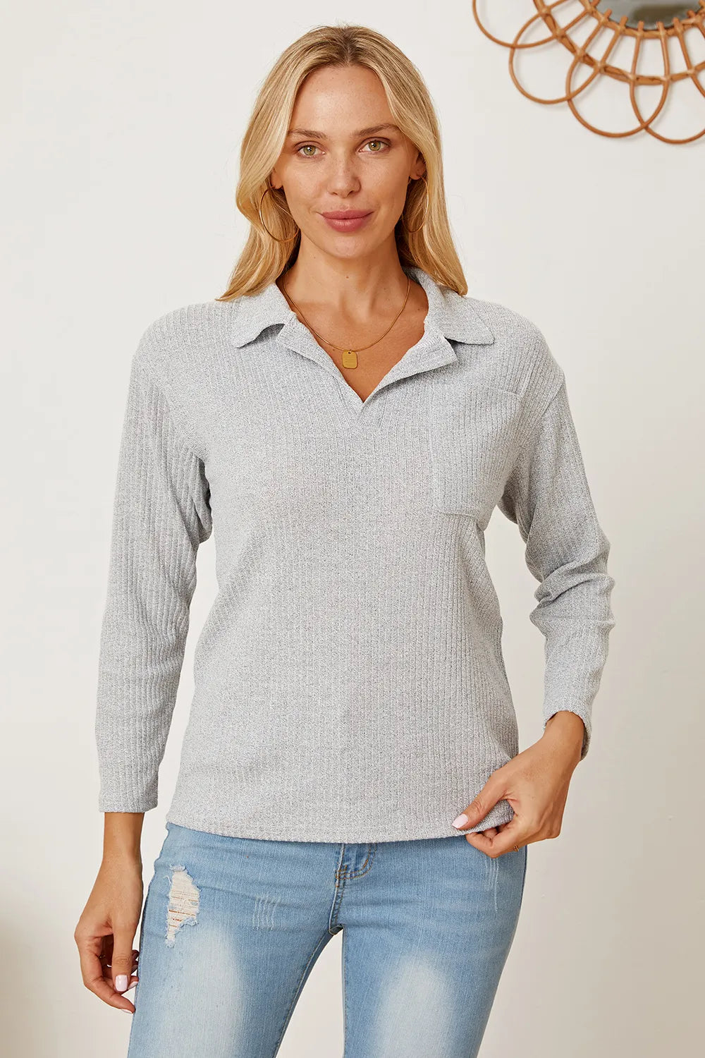 Collared Neck Dropped Shoulder T-shirt