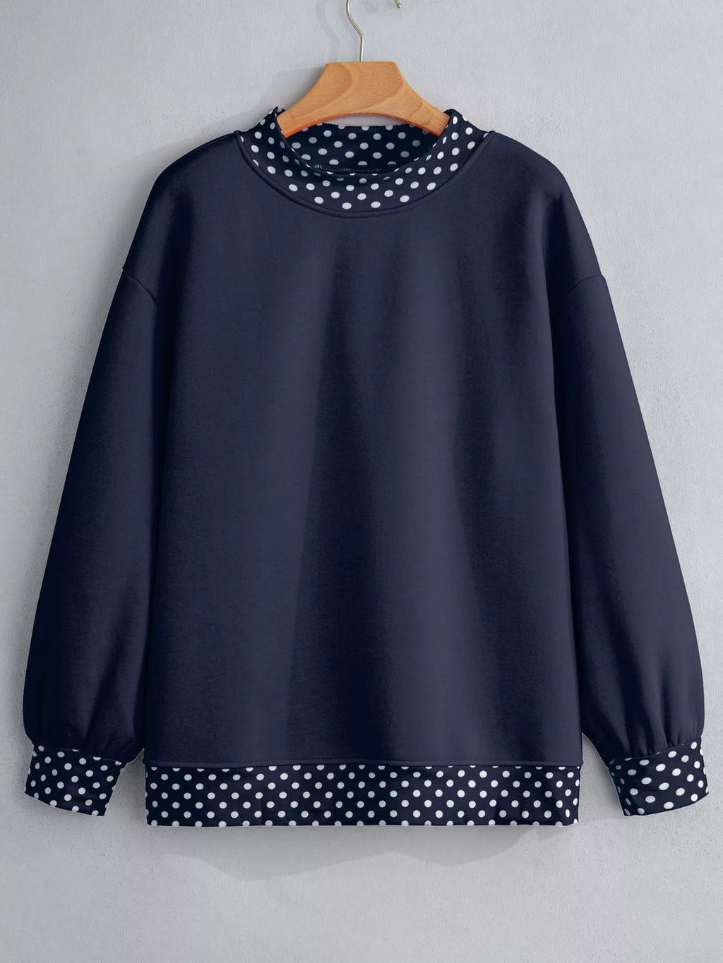 Polka Dot Trim Contrast Crew Neck Sweatshirt (2)