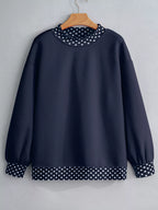 Polka Dot Trim Contrast Crew Neck Sweatshirt (2)