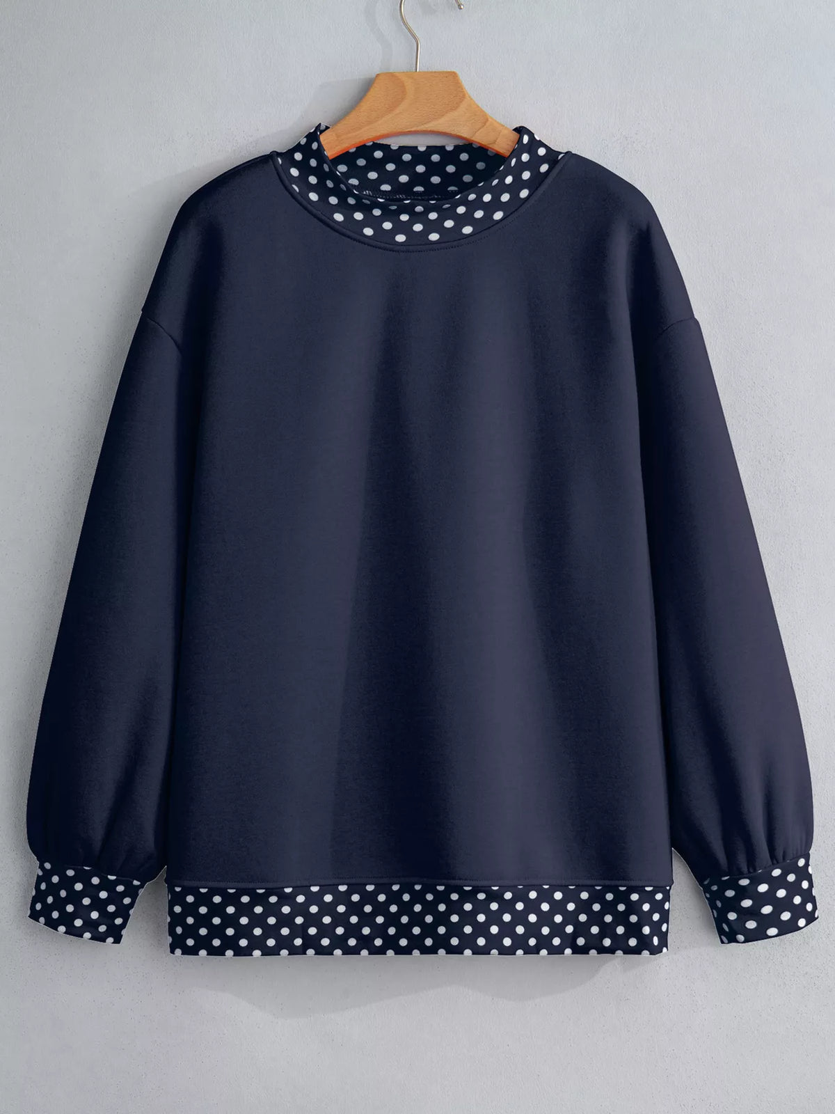 Polka Dot Trim Contrast Crew Neck Sweatshirt (2)