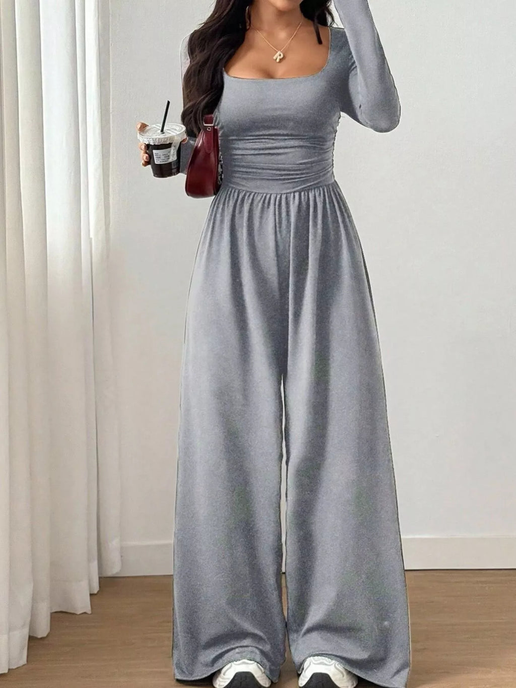 Ruched Square Neck Wide-leg Jumpsuit (8)