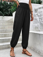 Smocked High Rise Joggers Pockets (2)