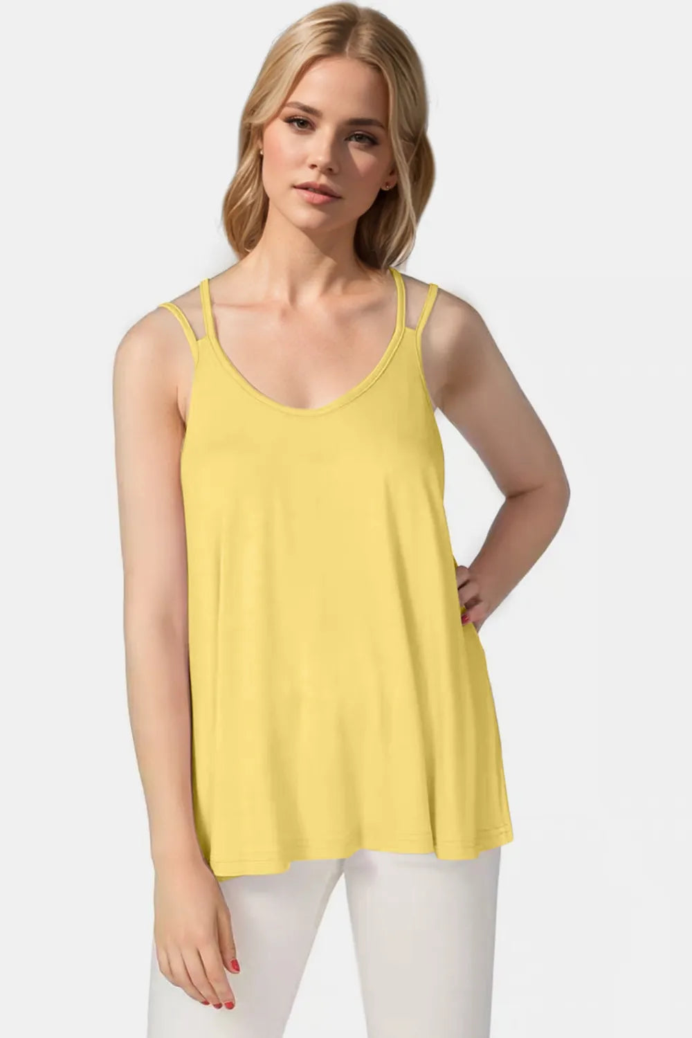 Bamboo Scoop Neck Double Spaghetti Straps Cami (2)