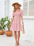 Swiss Dot Smocked Square Neck Dress (12)