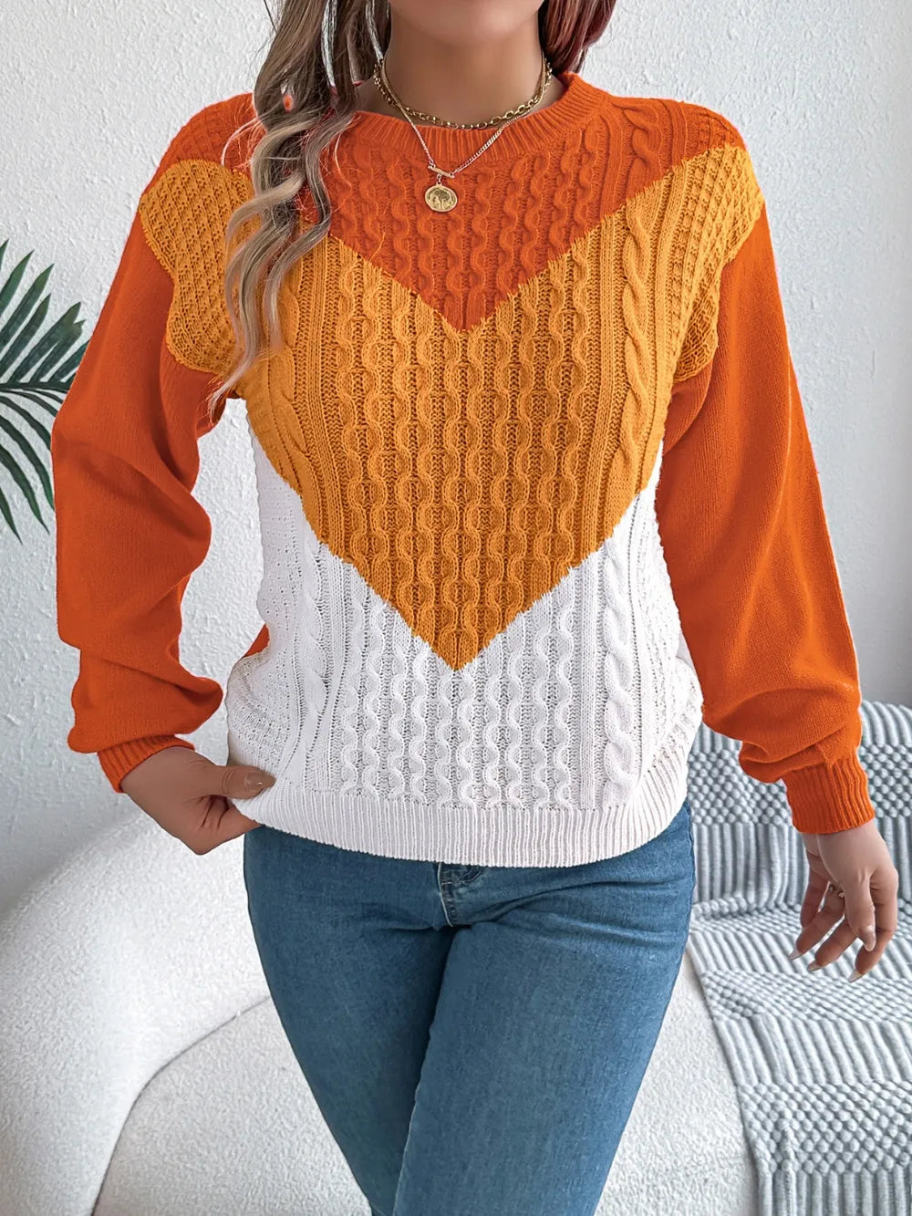 Contrast Round Neck Long Sleeve Sweater (12)