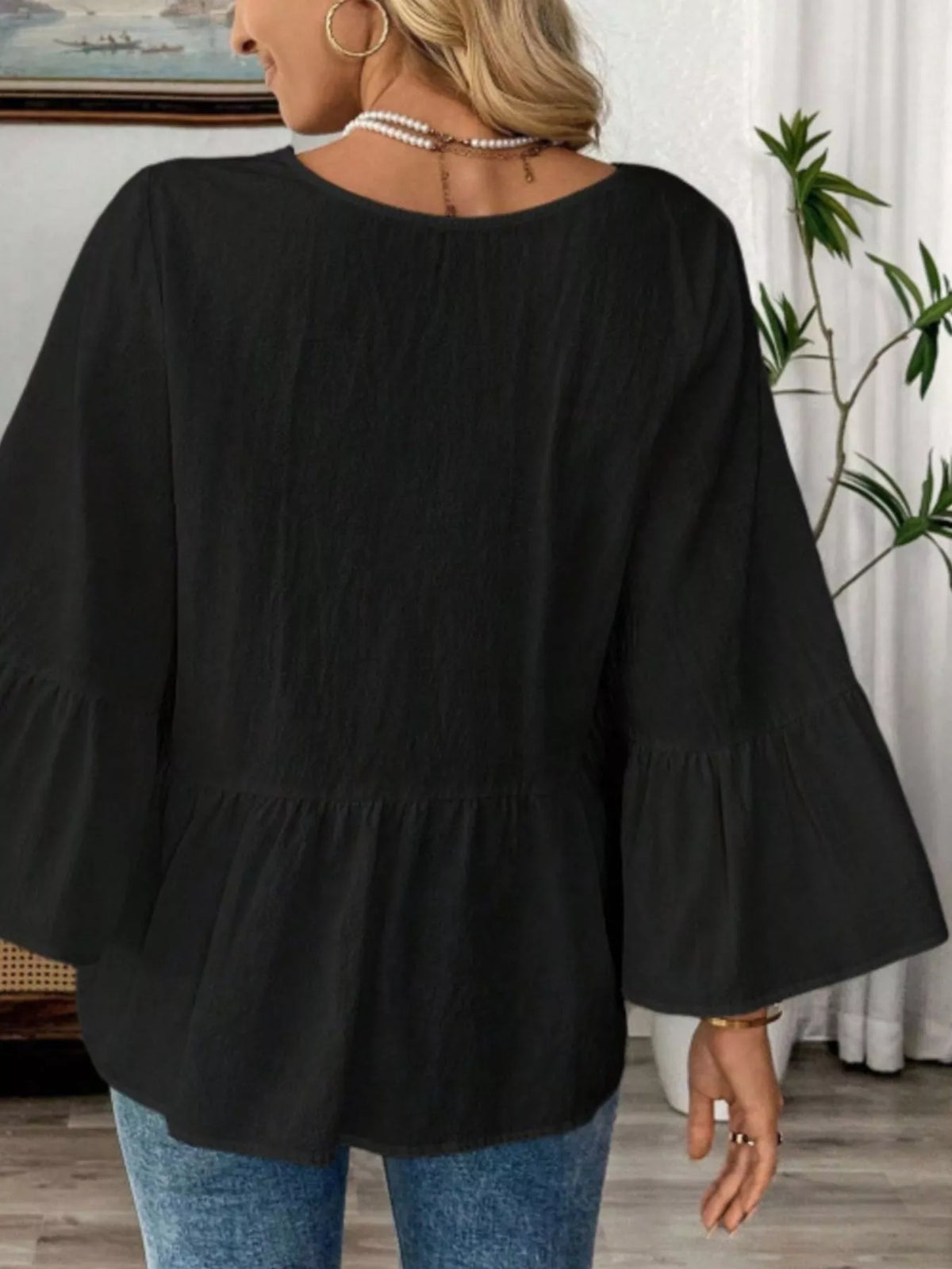 V-neck Bell Sleeve Blouse (13)
