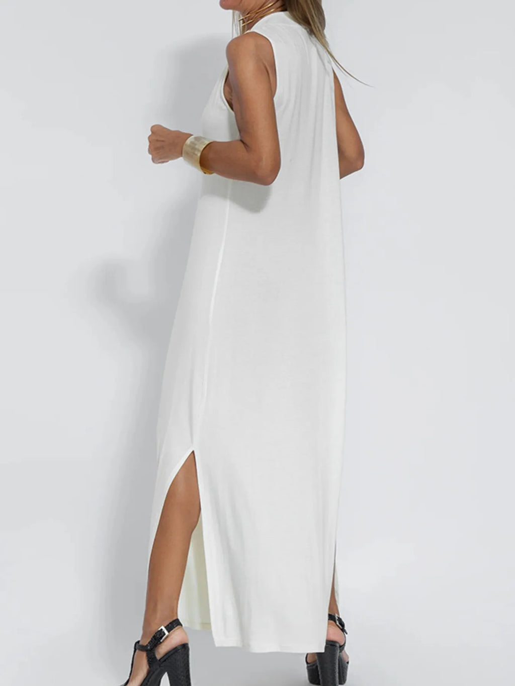 Full Size V-neck Sleeveless Maxi Dress Slit Plus (16)