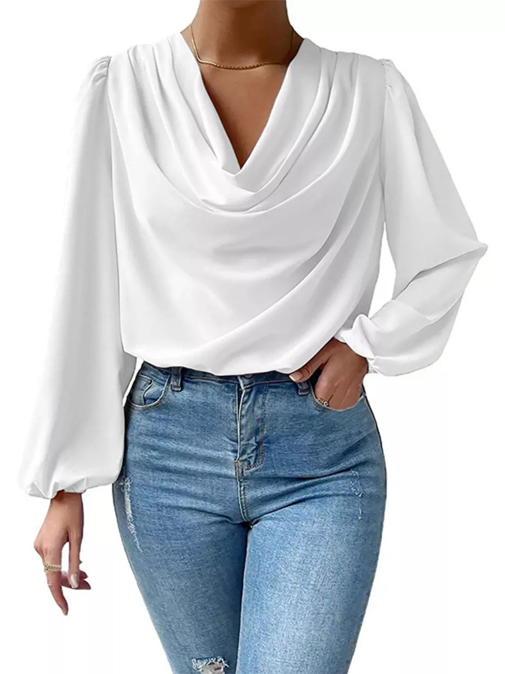 Full Size Cowl Neck Balloon Sleeve Blouse Plus (7)
