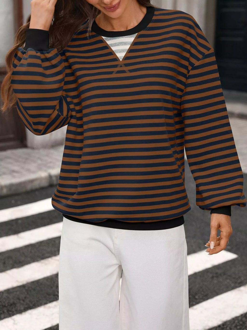 Contrast Trim Striped Crew Neck Sweatshirt (23)