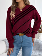 Striped Pattern Casual Round Neck Sweater (8)