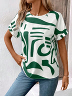Contrast Round Neck Short Sleeve Blouse (6)