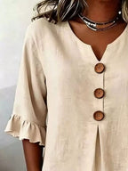 Full Size Casual Ruffle‑sleeve Decor‑button Top Plus (10)