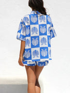 Printed Button Down Short Sleeve Top Shorts Set (12)