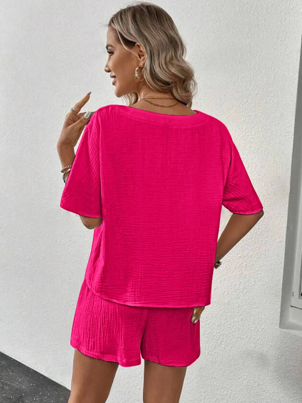 V-neck Half Sleeve Top Shorts Set (20)