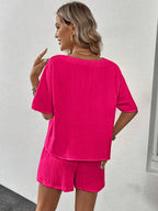 V-neck Half Sleeve Top Shorts Set (20)
