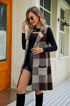 Plaid Open Front Sleeveless Cardigan Pockets (9)