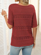 Openwork Round Neck Half Sleeve Knit Top (9)