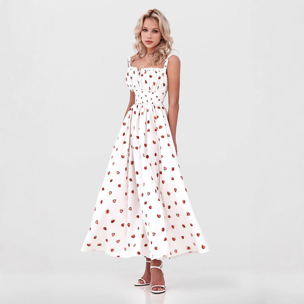Low-collar Tie-waist High-waist Slit Printed Dress photo 2