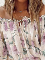 Off-shoulder Floral Print Blouse (11)
