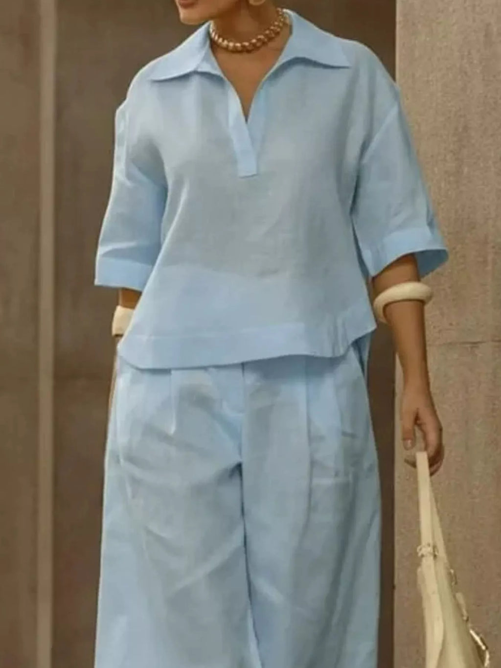 Full Size 3/4 Sleeve Top Wide Leg Pants Set Plus (8)