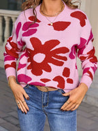 Floral Crew Neck Long Sleeve Sweater (15)