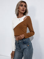 Cropped Contrast Round Neck Short Sleeve Tee (14)