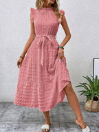 Tied Ruffled Cap Sleeve Midi Dress (30)