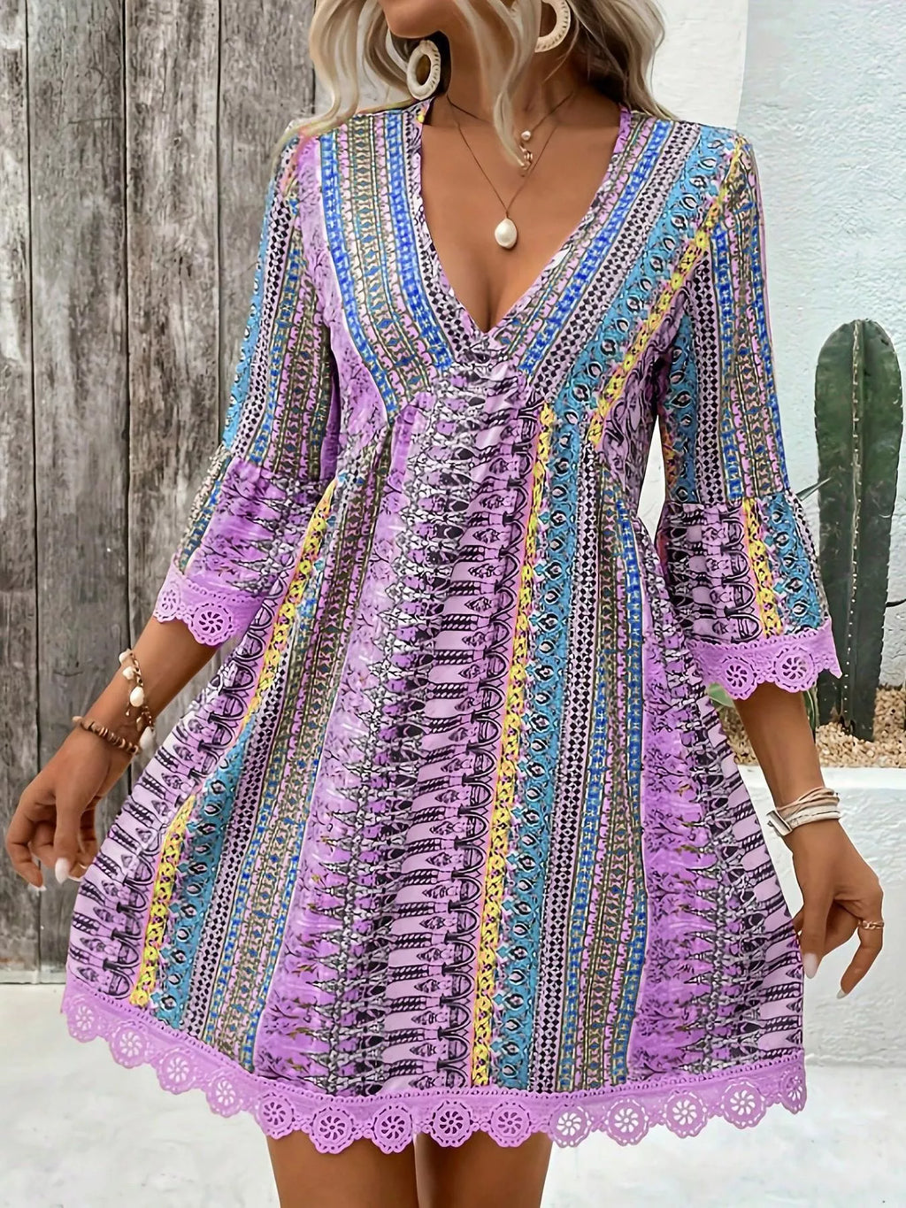 Printed V-neck A-line Dress (11)