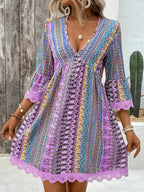 Printed V-neck A-line Dress (11)