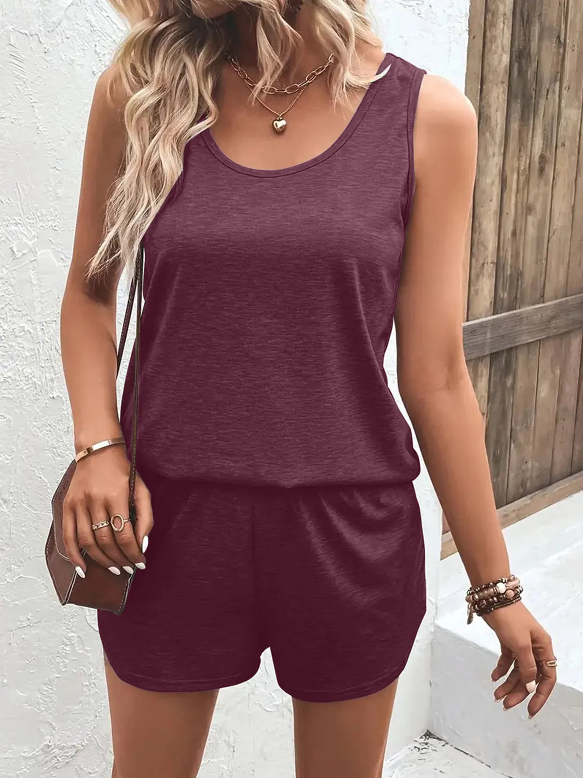 Casual Wide Strap Tank Top Shorts Set (4)