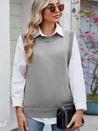 Buttoned Round Neck Sweater Vest (16)