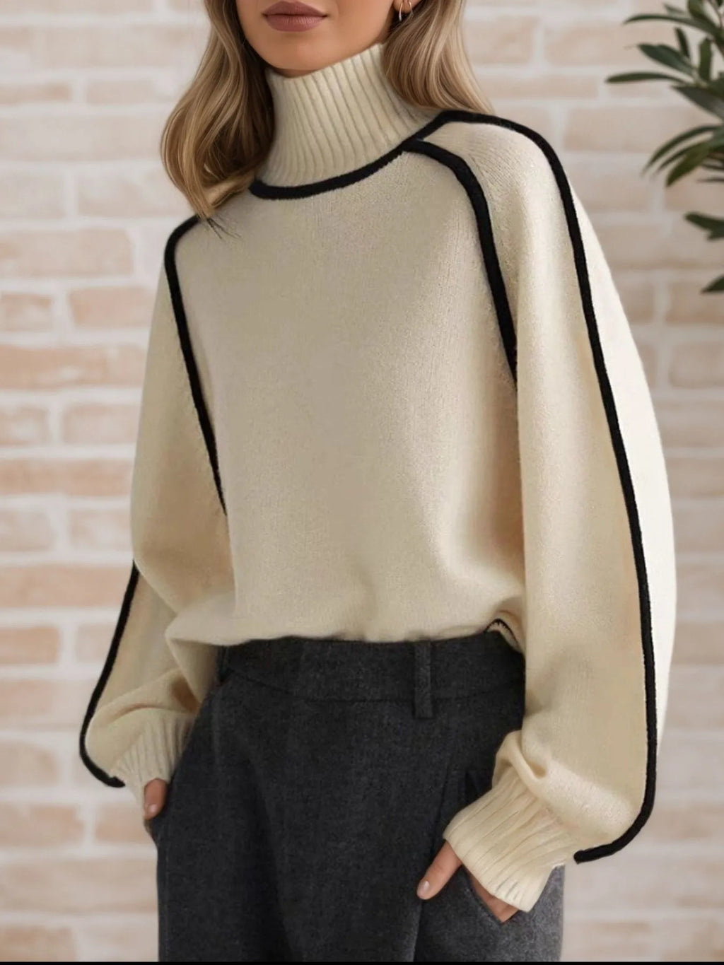 Contrast Trim Turtleneck Sweater (4)