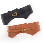 Faux Leather Pu Waist Belt Triangle Buckle Wide Girdle photo 2