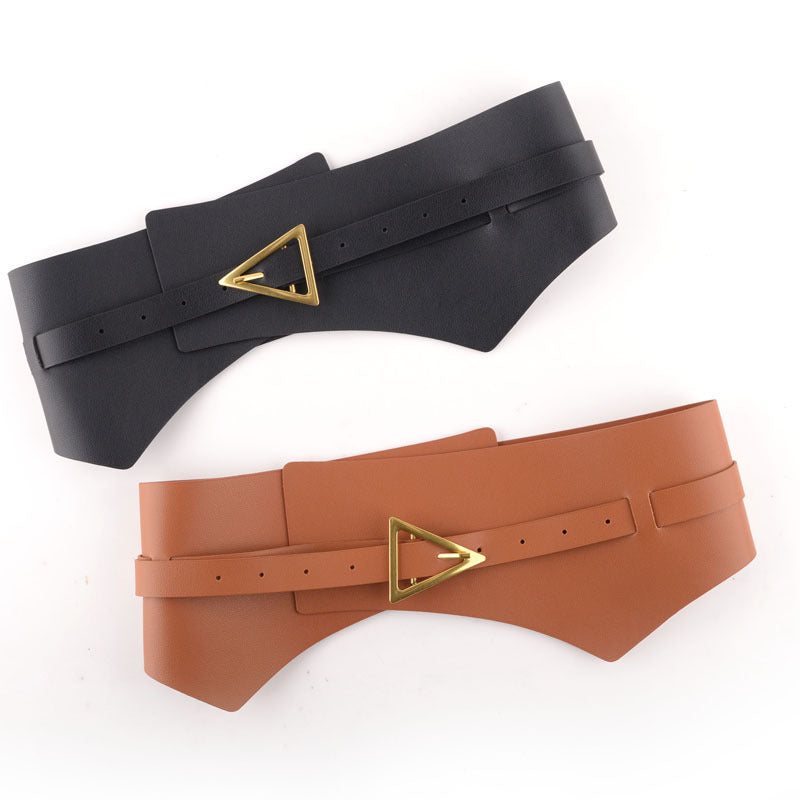 Faux Leather Pu Waist Belt Triangle Buckle Wide Girdle photo 2