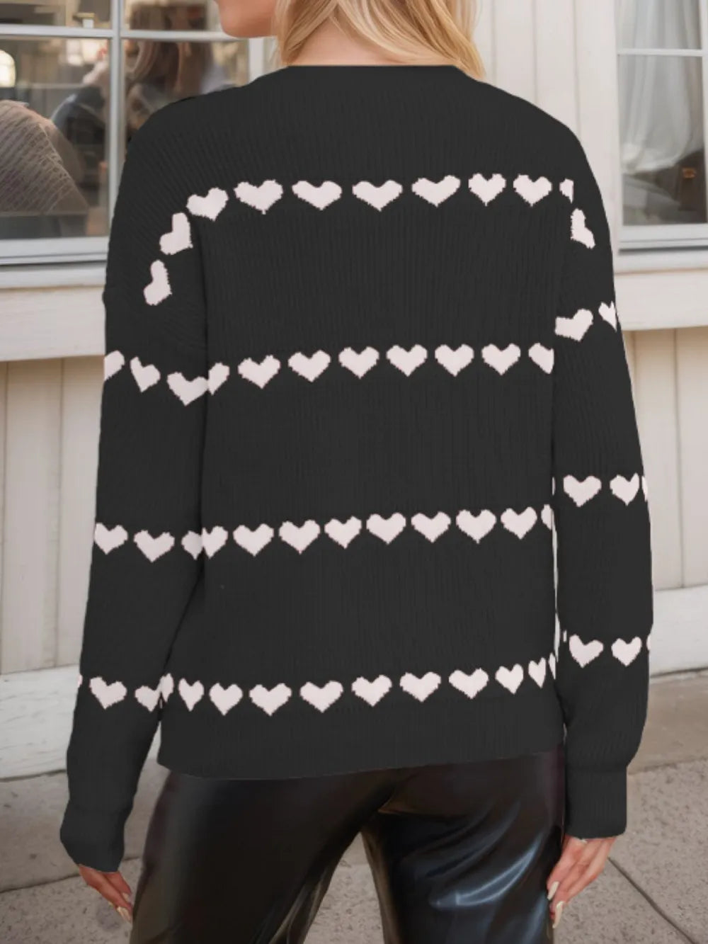 Heart Round Neck Long Sleeve Sweater (9)